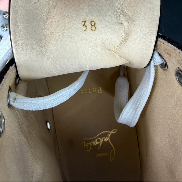 Christian Louboutin Women's High-Top Spike-Stud Sneakers - Black/White Size 8 - Picture 8 of 10